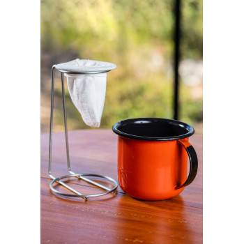 Kit Mini coador com suporte + caneca laranja