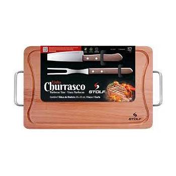 Kit tábua para churrasco com garfo e faca