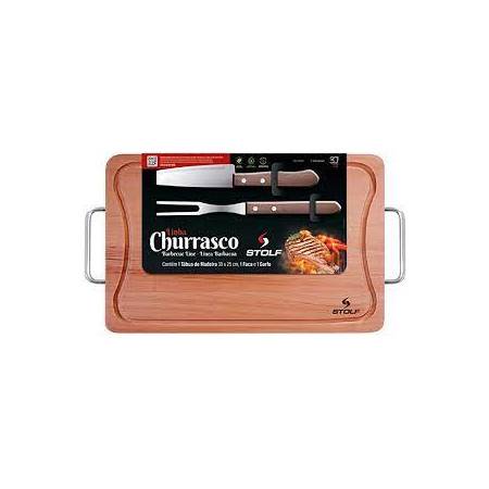 Kit tábua para churrasco com garfo e faca