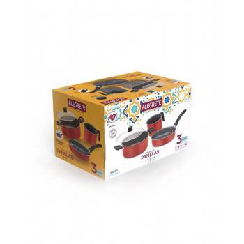 Jogo de panelas 3 pcs enjoy vermelho Alegrete.