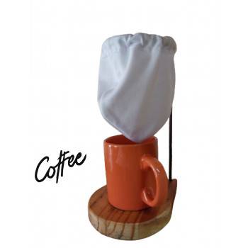 Suporte para café com coador de pano (caneca laranja)