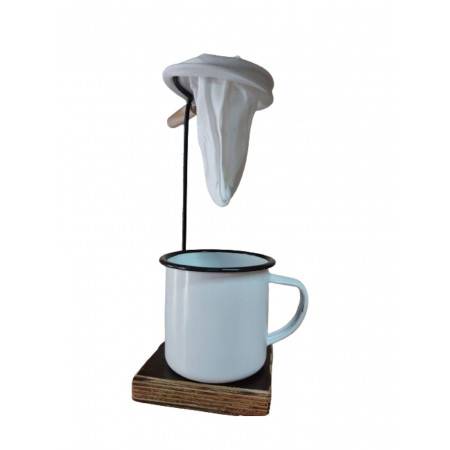 Suporte de café com caneca esmaltada branca