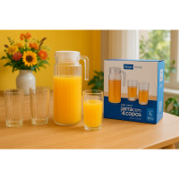 Kit jarra de vidro com 4 copos