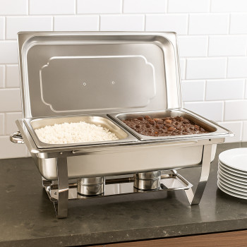 Rechaud Retangular 9 Litros Com 2 Cubas em aço inox