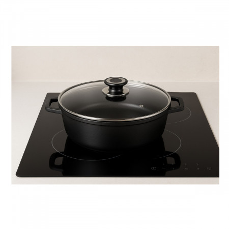 Risoteira de ferro fundido com tampa de vidro 28 cm