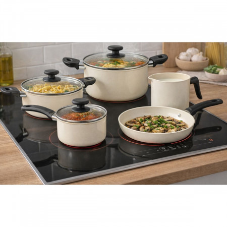 Jogo de Panelas Cerâmica 5 Peças Antiaderente com Tampa de Vidro para Indução