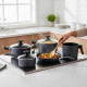 Jogo de Panelas Cerâmica 5 Peças Antiaderente com Tampa de Vidro para Indução