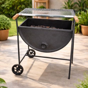 Churrasqueira Meio Tambor com Pé Fixo, Rodinhas e Grelha Inox