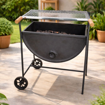 Churrasqueira Meio Tambor com Pé Fixo, Rodinhas e Grelha Inox