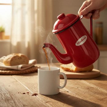 Bule Esmaltado 1,25L Indução Vermelho | Não Enferruja, Ideal para Café e Chá – Com Tampa