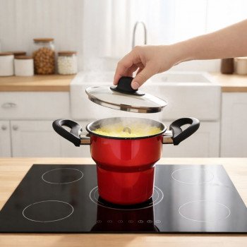Cuscuzeira Pequena 12cm Esmaltada Tampa de Vidro – Indução e Fogão VERMELHO