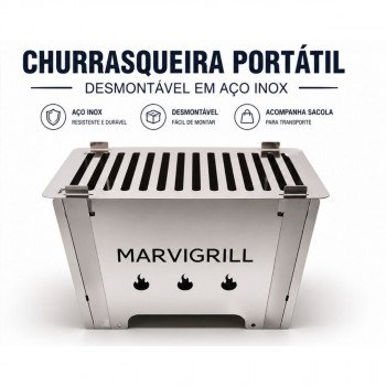 Churrasqueira Portátil Desmontável em Aço Inox com Sacola para Transporte