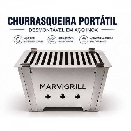 Churrasqueira Portátil Desmontável em Aço Inox com Sacola para Transporte