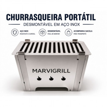 Churrasqueira Portátil Desmontável em Aço Inox com Sacola para Transporte