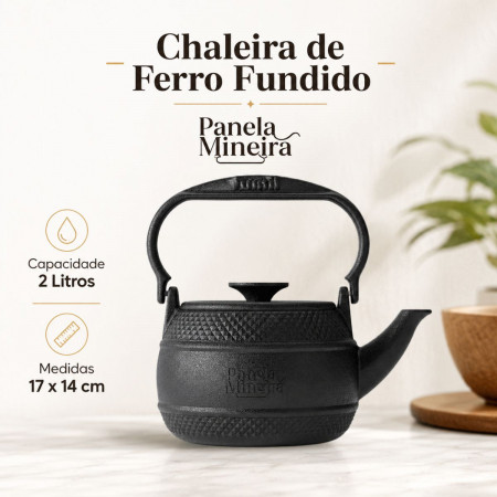 Chaleira artesanal de ferro fundido - 13,5x14cm 2L