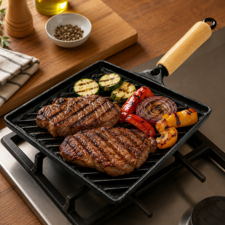 Bifeteira Grill Quadrada de Ferro Fundido Panela Mineira 22 x 22 cm