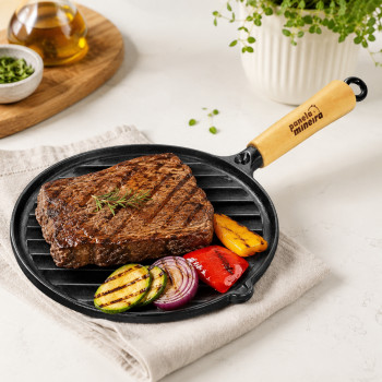 Bifeteira Grill Redonda de Ferro Fundido Panela Mineira 22 cm