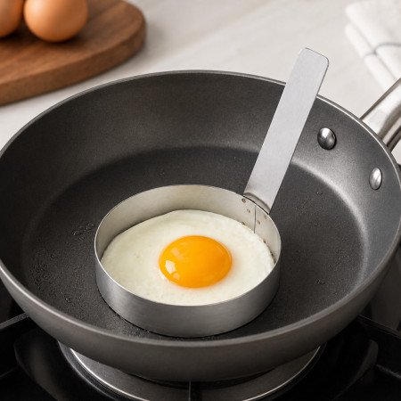 Modelador de Ovo Redondo em Aço Inox com Cabo para Frigideira