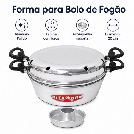 Forma para Bolo de Fogão Fulgor 20 cm em Alumínio Polido com Tampa e Suporte