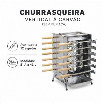 Churrasqueira Vertical a Carvão Sem Fumaça com 12 Espetos – 51 x 43 cm | Sob Encomenda
