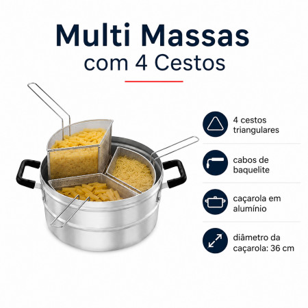 Multi Massas com 4 Cestos Triangulares em Alumínio – Caçarola 36 cm | Sob Encomenda