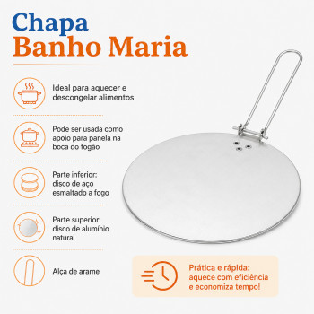 Chapa Banho Maria para Fogão em Aço Esmaltado e Alumínio com Alça
