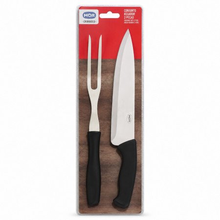 Conjunto Assador Mor 2 Peças com Faca e Garfo Trinchante para Churrasco