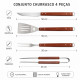 Conjunto para Churrasco Mor 4 Peças em Aço Inoxidável com Cabo de Madeira