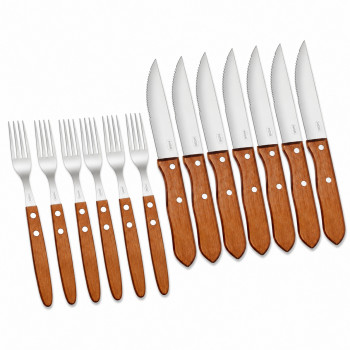 Conjunto para Churrasco Mor Garfo e Faca 12 Peças com Cabo de Madeira