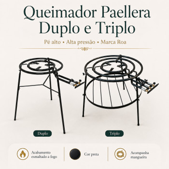 Queimador para Paellera Duplo ou Triplo Pé Alto Alta Pressão Roa