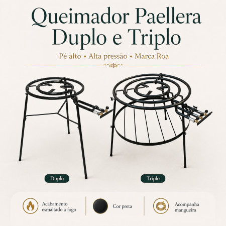 Queimador para Paellera Duplo ou Triplo Pé Alto Alta Pressão Roa