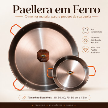 Paellera em Ferro 40, 50, 60, 70, 80 cm e 1,14 m