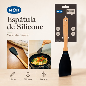 Espátula de Silicone com Cabo de Bambu 28 cm Preta MOR