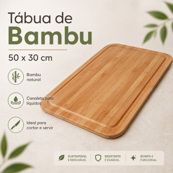 Tábua de Bambu 50 x 30 cm com Canaleta para Corte e Servir