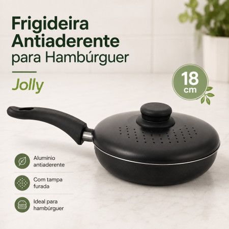 Frigideira Antiaderente para Hambúrguer com Tampa Furada Jolly 18 cm