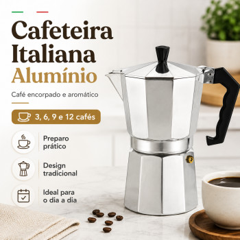 Cafeteira Italiana de Alumínio – 3, 6, 9 ou 12 Cafés