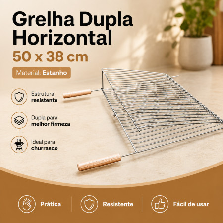 Grelha Dupla Horizontal para Churrasco 50 x 38 cm