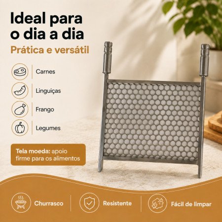 Grelha para Churrasqueira em Tela Moeda Inox 55 x 40 cm