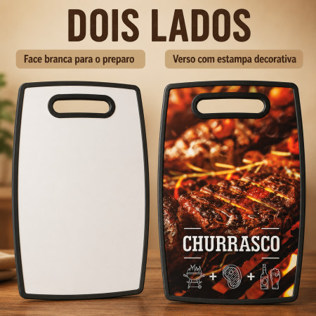 Tábua de Corte Plástica Decorada Churrasco 37 x 23 cm