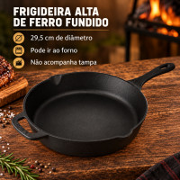 Frigideira Alta de Ferro Fundido com Cabo e Alça Auxiliar – 29,5 cm