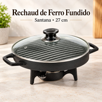 Rechaud Redondo Dupla Face com Tampa de Vidro