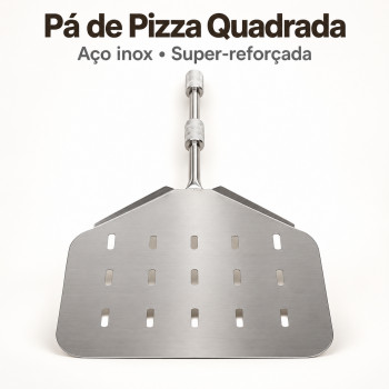 Pá de pizza inox quadrada vazada cabo curto