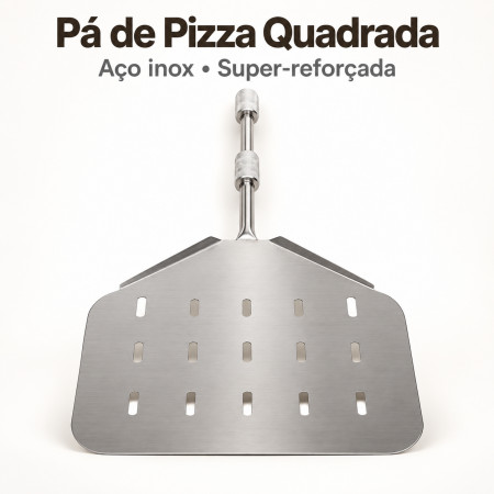 Pá de pizza inox quadrada vazada cabo curto