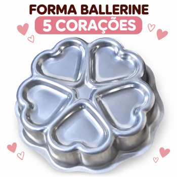 Forma Ballerine 5 Corações para Bolo Piscina em Alumínio – 18 cm
