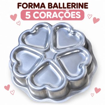 Forma Ballerine 5 Corações para Bolo Piscina em Alumínio – 18 cm