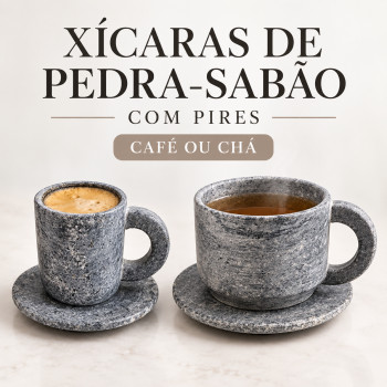 Xícara de Chá com Pires em Pedra Sabão Servir Decorar 200ml