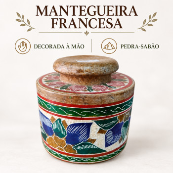 Manteigueira Francesa Decorada de Pedra-Sabão – Capacidade de 170 a 200 g