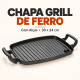 Chapa Grill Retangular de Ferro com Alças – 30 × 24 cm