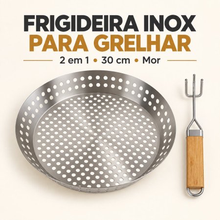Frigideira Inox Para Grelhar 2 em 1