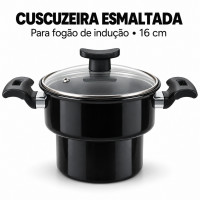 Cuscuzeira Esmaltada para Fogão de Indução 16 cm com Tampa de Vidro
